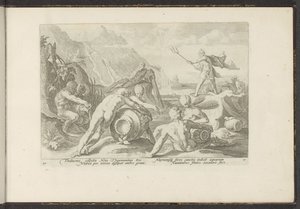 Neptun i bogowie rzeki powodują powódź Metamorfozy Owidiusza (tytuł serii) Odtworzenia P. Ovidiusa Naso (tytuł serii) autorstwa Hendrick Goltzius (workshop of)