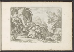 Peneus odwiedzany przez innych bogów rzecznych Metamorfozy Owidiusza (tytuł serii) Odtworzenia P. Ovidiusa Naso (tytuł serii) autorstwa Hendrick Goltzius (workshop of)