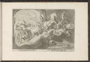 Phaethon jeździ na rydwanie swojego ojca Metamorfozy Owidiusza (tytuł serii) Odtworzenia P. Ovidiusa Naso (tytuł serii) autorstwa Hendrick Goltzius (workshop of)