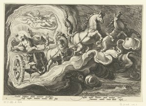 Phaethon jeździ na rydwanie swojego ojca Metamorfozy Owidiusza (tytuł serii) autorstwa Hendrick Goltzius (workshop of)