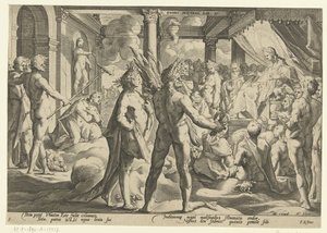 Faeton w Pałacu Heliosa Metamorfozy Owidiusza (tytuł serii) autorstwa Hendrick Goltzius (workshop of)