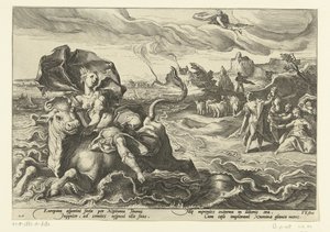 Furgon dachowy Europa Metamorfosen Ovidiusa (tytuł serii) autorstwa Hendrick Goltzius (workshop of)