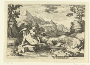 Salmacis i Hermafrodyt Metamorfosen Owidiusza (tytuł serii) autorstwa Hendrick Goltzius (workshop of)