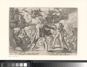 Bitwa między bogami a gigantami Metamorfozy Owidiusza (tytuł serii) autorstwa Hendrick Goltzius (workshop of)