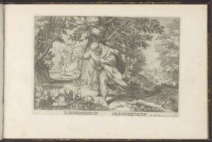 Tiiresias uderza w dwa parujące się węże Metamorfozy Owidiusza (tytuł serii) Odtworzenia P. Ovidiusa Naso (tytuł serii) autorstwa Hendrick Goltzius (workshop of)