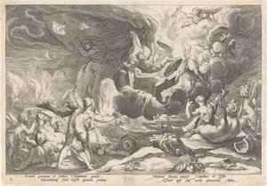 Val van Phaethon Metamorfosen van Ovidius (tytuł serii) autorstwa Hendrick Goltzius (workshop of)