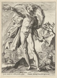 Sztuczne ognie Ignis (tytuł na obiekcie) Cztery żywioły (tytuł serii) autorstwa Hendrick Goltzius (workshop of)