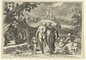 Powódź Deukalionu Metamorfozy Owidiusza (tytuł serii) autorstwa Hendrick Goltzius (workshop of)
