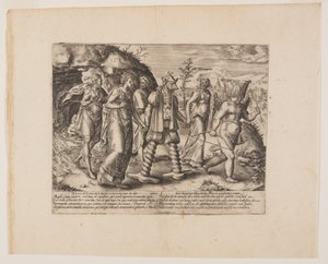 Chciwość jest źródłem wszelkiego zła, z Litis Abusus (Nadużycia prawa) autorstwa Hendrick Goltzius
