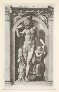 Bachus, nr 7 z serii Ośmiu antycznych bogów autorstwa Hendrick Goltzius