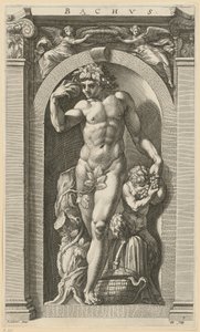 Bachus, arkusz 7 z serii „Osiem starożytnych bóstw” autorstwa Hendrick Goltzius
