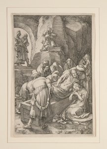 Pogrzeb Chrystusa (Złożenie do grobu), z Męki Pańskiej, nr 11 w serii 12 rycin autorstwa Hendrick Goltzius