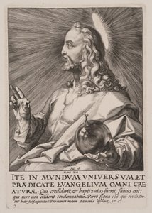 Chrystus (jako Salvator Mundi), od Chrystusa, Apostołów i św. Pawła z Credo autorstwa Hendrick Goltzius