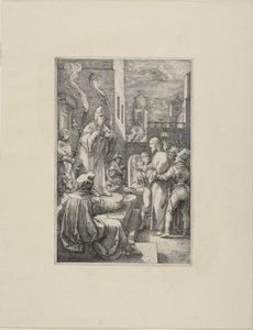 Chrystus przed Kajfaszem, płyta czwarta z Męki Chrystusa autorstwa Hendrick Goltzius