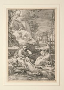 Chrystus na Górze Oliwnej (Agonia w ogrodzie) , z Męki Pańskiej, nr 2 z serii 12 rycin autorstwa Hendrick Goltzius
