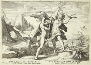 Daphne przekształciła się w drzewo laurowe autorstwa Hendrick Goltzius