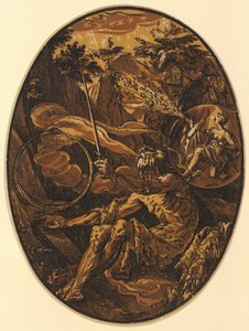 Demogorgon w jaskini wieczności, plansza 1 z cyklu „Demogorgon i boskie istoty” autorstwa Hendrick Goltzius