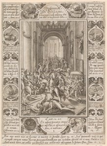 „Dissidium in Ecclesia”, arkusz 8 z cyklu „Alegorie wiary chrześcijańskiej” autorstwa Hendrick Goltzius
