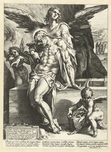 Aniołowie niosą ciało Chrystusa autorstwa Hendrick Goltzius