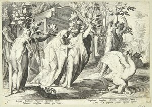 Siostry Phaetona zamieniają się w topole, a Cygnus w łabędzia autorstwa Hendrick Goltzius