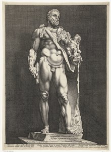 Herkules i Telefos Cesarz Kommodus jako Herkules Trzy antyczne posągi w Rzymie (tytuł serii) autorstwa Hendrick Goltzius
