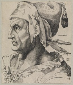 Hipokrates. Popiersie mężczyzny z profilu autorstwa Hendrick Goltzius