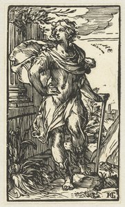 Młody mężczyzna z laską autorstwa Hendrick Goltzius