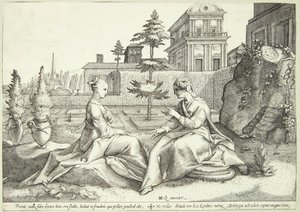Juno przebrana za Beroe ostrzega Semele autorstwa Hendrick Goltzius