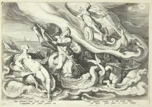 Juno skarży się na Kallisto Okeanosowi i Tetydzie autorstwa Hendrick Goltzius