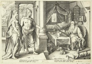 Jupiter i Juno konsultują się z Teiresias autorstwa Hendrick Goltzius