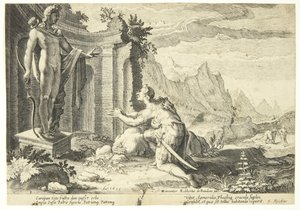 Kadmos pyta wyrocznię w Delfach, gdzie może znaleźć swoją siostrę Europę autorstwa Hendrick Goltzius