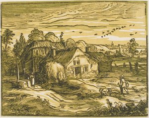 Pejzaż z wiejskim domem z Czterech Małych Pejzaży autorstwa Hendrick Goltzius