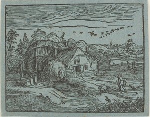 Pejzaż z domem wiejskim, z serii Cztery małe pejzaże autorstwa Hendrick Goltzius