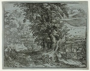Pejzaż z Parą Pasterzy, z Czterech Małych Pejzaży autorstwa Hendrick Goltzius