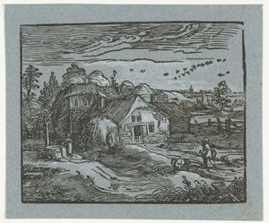 Krajobraz z farmą Cztery małe pejzaże (tytuł serii) autorstwa Hendrick Goltzius