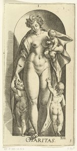 Miłość Dobroczynność (tytuł na obiekcie) Siedem cnót (tytuł serii) autorstwa Hendrick Goltzius