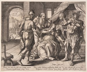 Lukrecja zabijająca samą siebie, z Opowieści o Lukrecji autorstwa Hendrick Goltzius