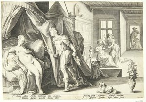 Merkury wchodzi do pokoju Herse po zamienieniu Agraulosa w kamień autorstwa Hendrick Goltzius