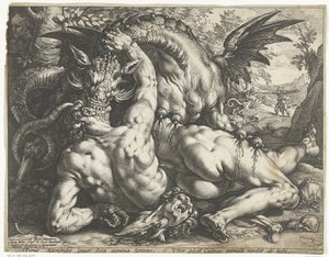 Towarzysze Kadmusa pożarte przez smoka autorstwa Hendrick Goltzius