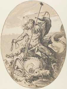 Okeanos, płyta druga z Demogorgon i Bóstw autorstwa Hendrick Goltzius