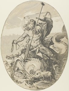Okeanos, płyta druga z Demogorgon i Bóstw autorstwa Hendrick Goltzius