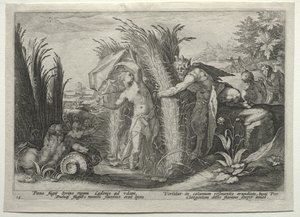 Pan w pogoni za Syrinx autorstwa Hendrick Goltzius