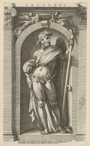Saturn, karta 1 z serii „Osiem antycznych bóstw” autorstwa Hendrick Goltzius