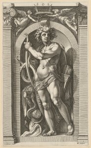 Sol, plansza 5 z serii „Osiem antycznych bóstw” autorstwa Hendrick Goltzius