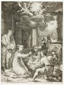 Adoracja pasterzy, płyta trzecia z Narodzin i wczesnego życia Chrystusa autorstwa Hendrick Goltzius