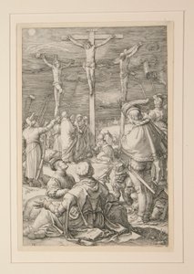 Ukrzyżowanie (Chrystus na krzyżu), z Męki Pańskiej, nr 10 z serii 12 rycin autorstwa Hendrick Goltzius