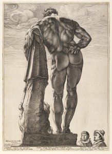 Herkules z Farnese, z trzech słynnych antycznych posągów w Rzymie autorstwa Hendrick Goltzius