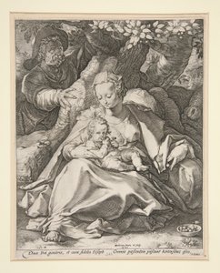 Święta Rodzina pod Wiśnią / Odpoczynek w locie do Egiptu pod Wiśnią autorstwa Hendrick Goltzius