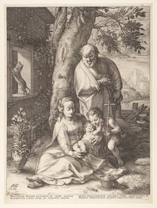 Święta Rodzina z Dzieciątkiem Janem Chrzcicielem, z Narodziny i wczesne życie Chrystusa autorstwa Hendrick Goltzius