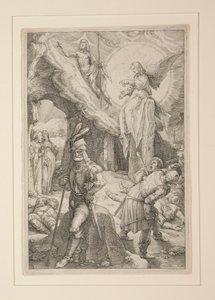 Zmartwychwstanie, z Pasji, nr 12 w serii 12 rycin autorstwa Hendrick Goltzius